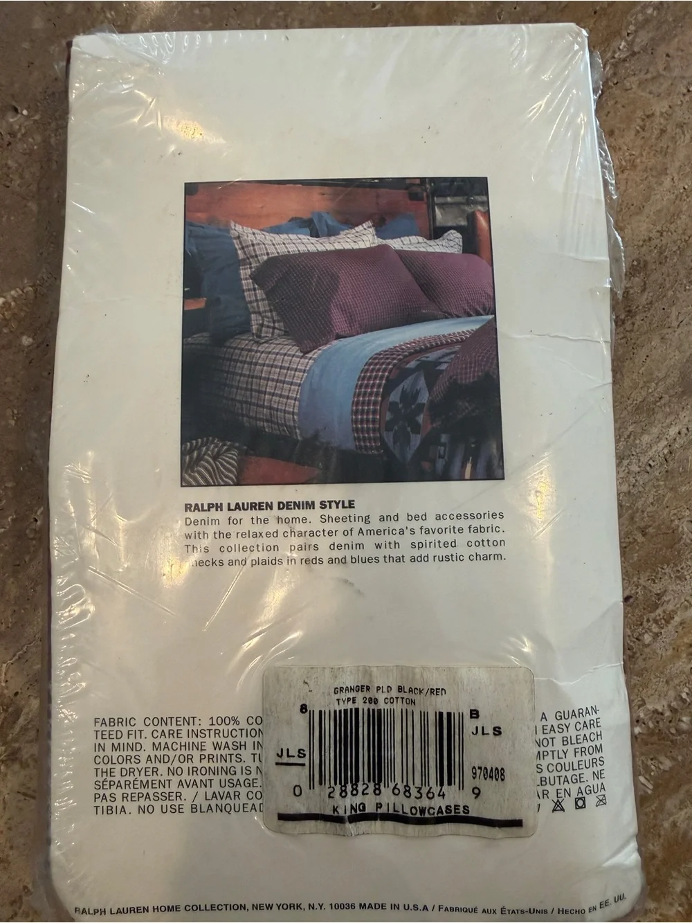 Ralph Lauren Vintage Granger Plaid King Pillowcases Red Black Denim Style NOS
